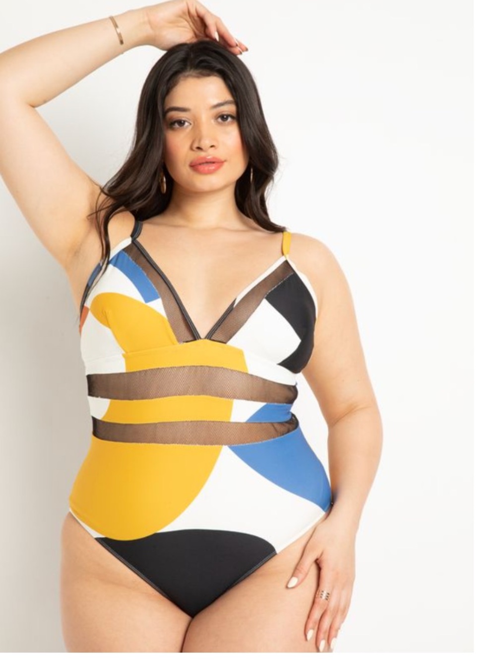 ELOQUII Mesh Detail Swimsuit Women’s SZ 26‎ Multicolor Abstract Print